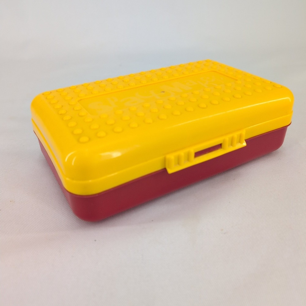 Spacemaker Pencil Box Red & Yellow Vintage 90's Plastic Storage Case USA